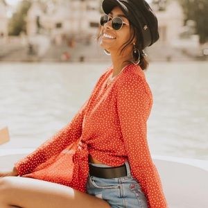 Urban Outfitters Red Star Bell Sleeve Crop Top